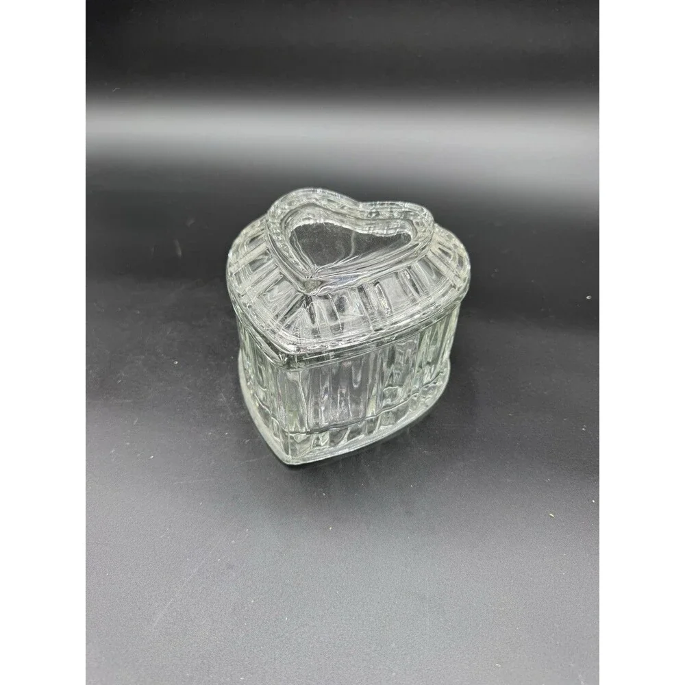 Vintage Clear Heart Shaped Candy/ Trinket Dish with Lid 6